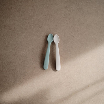 Cambridge Blue & Shifting Sand Silicone Feeding Spoons