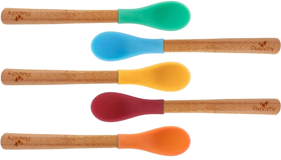Bamboo & Silicone Infant Spoons - Multi Blue