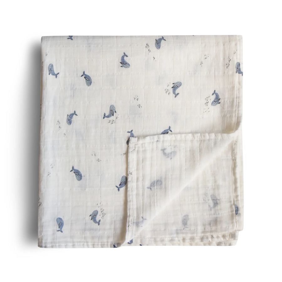 Organic Cotton Muslin Swaddle - Whales