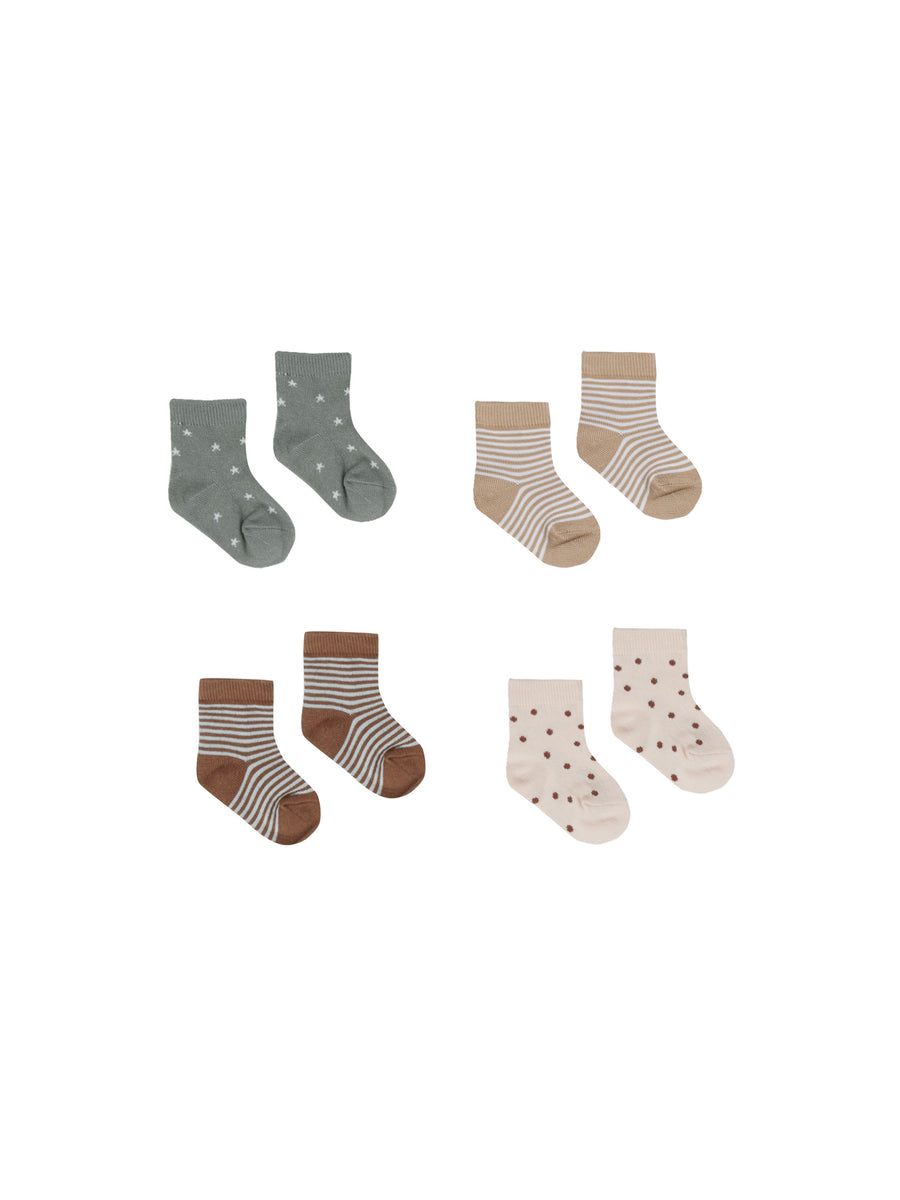 Sock Set - Latte Stripe, Stars, Dots, Sky + Sienna Stripe