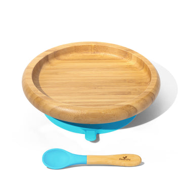 Bamboo Suction Plate + Spoon - Blue