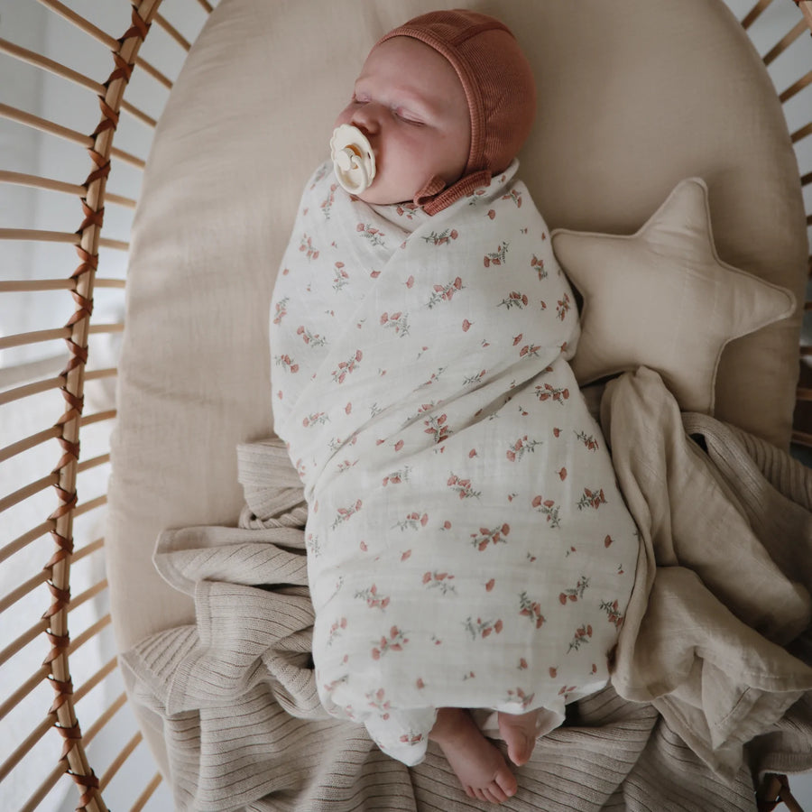 Organic Cotton Muslin Swaddle - Pink Flowers