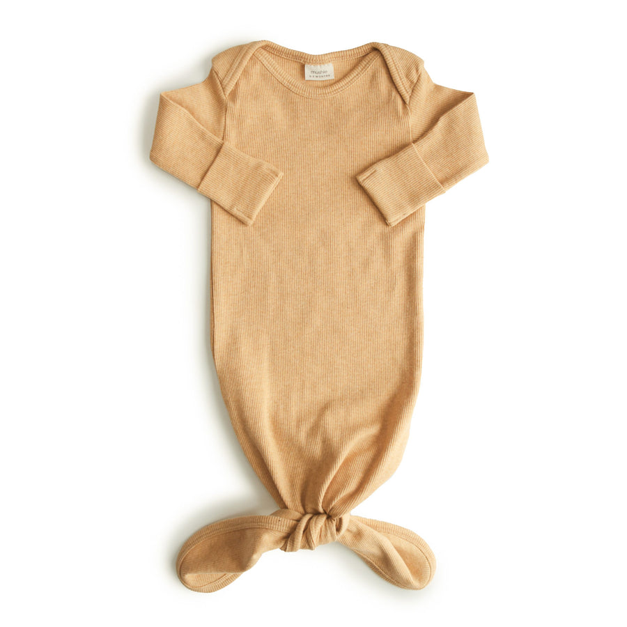 Ribbed Knotted Baby Gown - Mustard Melange