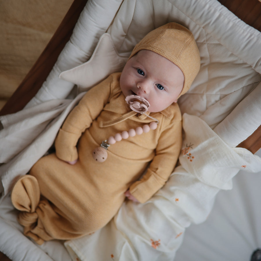 Ribbed Knotted Baby Gown - Mustard Melange
