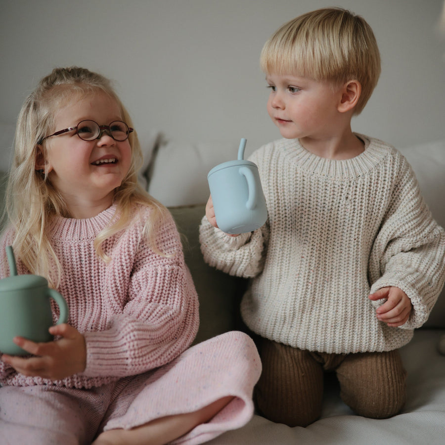 Silicone Training Cup + Straw - Powder Blue