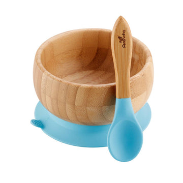 Baby Bamboo Suction Bowl + Spoon - Blue